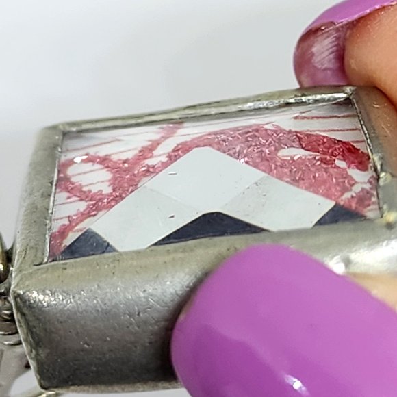 Rare Vintage Christmas Santa Ornament Two Sided Glass Pewter Swivel Clip Charm - Picture 9 of 10